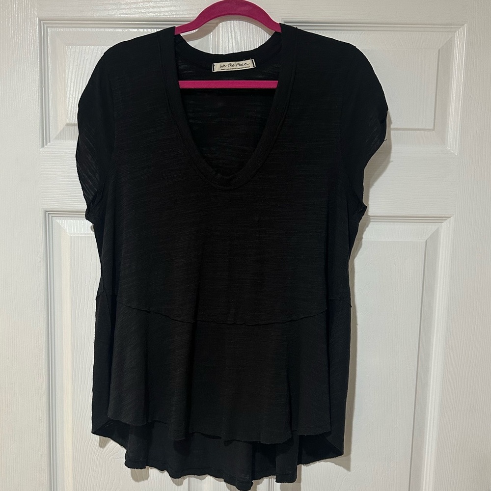 We The Free by Free People, Black Oversized, High Low Hem Tee in Size Small.